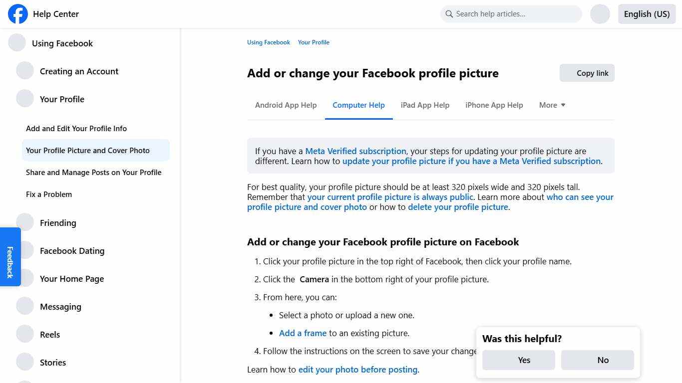 Add or change your Facebook profile picture Facebook Help Center